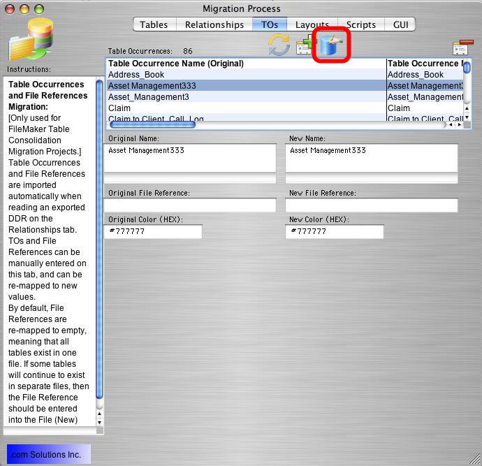 Step 6 - Create TOs Click the TOs tab. Click the Create All TOs in FileMaker button, to build the non-base Table TOs within the destination FileMaker database file.