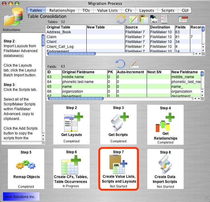 Step 7 - Create Value Lists Step 7 - Create Value Lists Click the Step 7 button to start the process of creating Value Lists in the new consolidated database file.