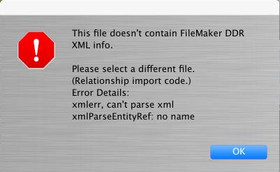 FileMaker 14 DDR XML Errors Some DDR Files exported from FileMaker Pro Advanced 14 might be corrupted when created by FileMaker. This can be an indication of corruption within the FileMaker database.