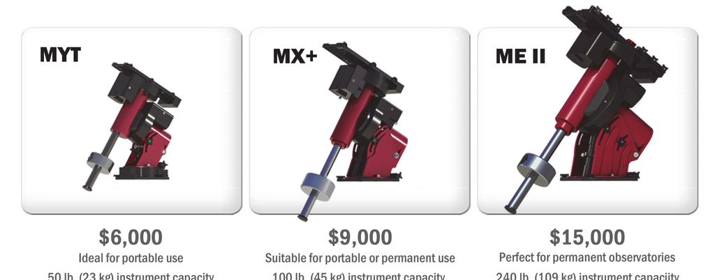 Paramount Robotic Telescope Mount Specifications The Paramount Robotic German equatorial telescope mount is available in three models to suit your needs. The portable Paramount MYT carries 10-in. (0.