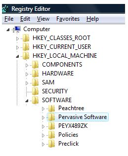 REGISTRY ACCESS RIGHTS All Users must have FULL CONTROL of the following sections of the Windows Registry and their Sub-Sections: HKEY_LOCAL_MACHINE\Software\Pervasive Software