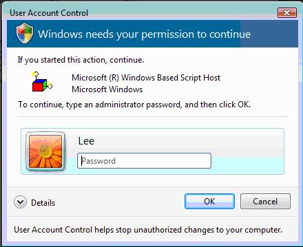 If you are an Administrator, click Continue. If using Windows XP, a Run As message (not illustrated) will appear.