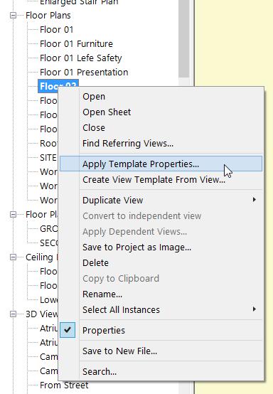 Applying View Templates View Template properties are immediately applied You can select multiple views in
