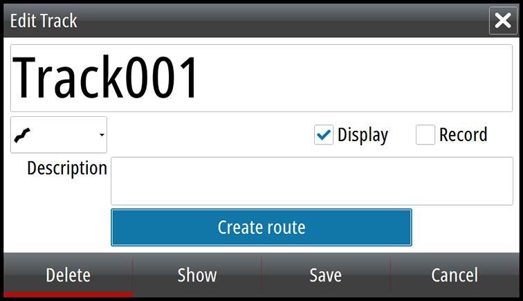The Edit Route dialog You can add and remove routepoints from the Edit Route dialog. This dialog is activated by selecting an active route's pop-up or from the menu.