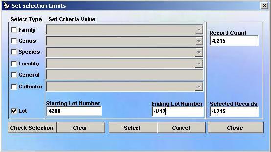 To preview or print a range of Lot Numbers, check the box "Lot" and insert the starting and ending Lot Numbers, then