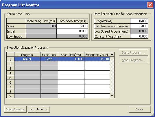 3.14 Program List Monitor This function displays the processing time of the program being executed.