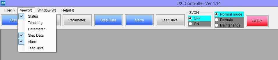 It is possible to select the display of sub windows such as Status, Teaching, Parameter, Step Data, Alarm and Test Drive using the check box.