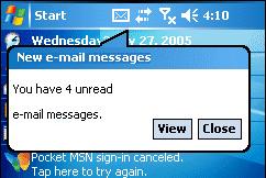 Using the MC70 2-7 Figure 2-8 MSN Messenger Dialog Box E-Mail Icon The E-Mail icon notifies you when
