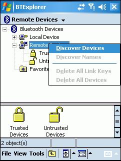 3-8 MC70 User Guide Figure 3-9 BTExplorer Window 4. Tap and hold Remote Devices and select Discover Devices from the pop-up menu.