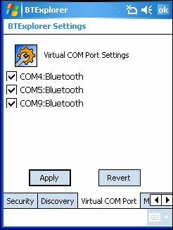 Virtual COM Port Tab Use the Virtual COM Port tab to select the COM ports for Bluetooth communication.