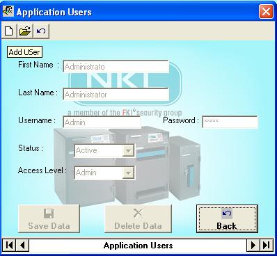 2) The Application Users Window will now be visible. Select the Add User Icon at the top left of this box to add a new user (Fig. 7.
