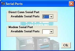 2) The Serial Ports Window will appear (Fig. 7.6). Select the correct serial port for the type of connection you are using (serial or dial up modem). Select OK when finished. Fig. 7.6 7.