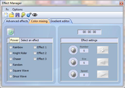 Creating your Scene with Effect Manager (continued) In the Effect Manager window, click on the color mixing tab and then click the power button on.