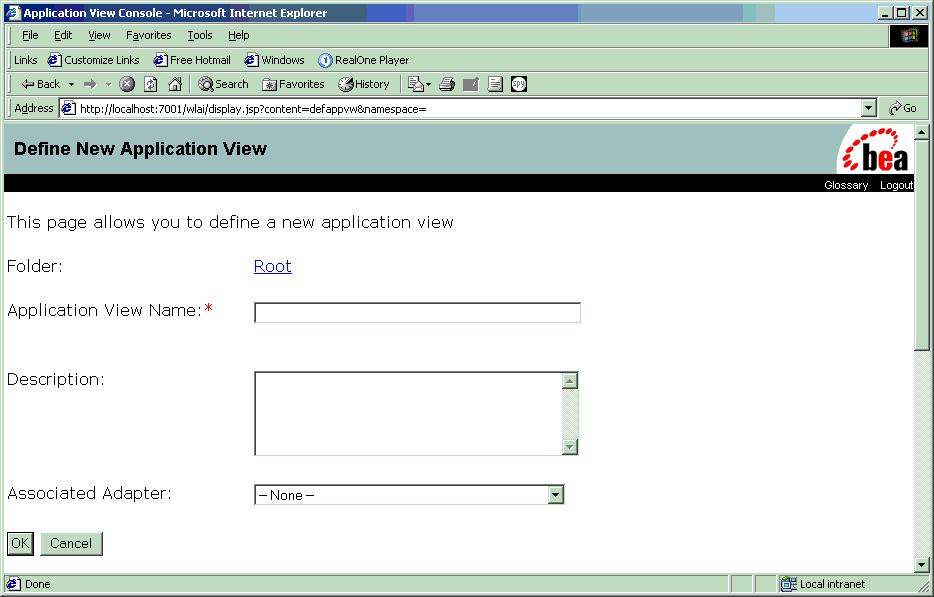 2 Creating Application Views The Define New Application View window opens.