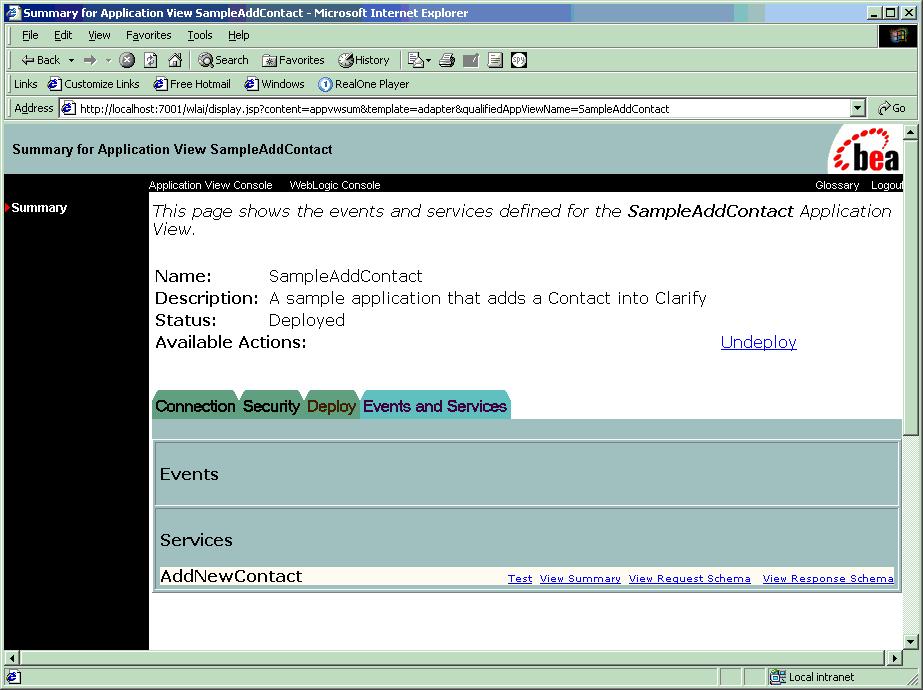 Testing a Deployed Service Figure 2-22 Summary Window for a Service to Be Tested 2.