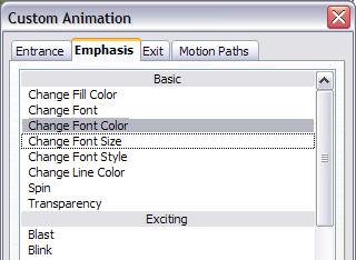 Step 2. Apply the change font color effect to some list items. Now we want to set each of the first three list items to change color when the following item appears on the slide.