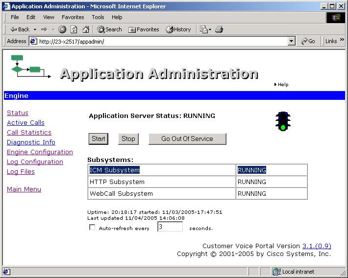 Figure 3-60 Cisco CVP Engine Status screen with ICM connected Screen capture reprinted by permission from Microsoft Corporation 3.3 Overview of the WebSphere Edge Server Load Balancer component V5.1.
