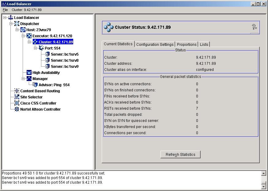 Figure 3-62 Load Balance console Example 3-8 shows a portion of the actual Windows HOSTS file used on the Voice Servers.