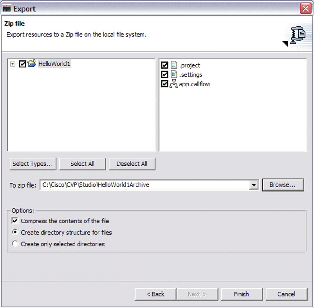 Figure 4-38 Export - specifying a ZIP file Modifying properties of an existing project At times you might want to modify the project properties for an existing project (for a detailed description of
