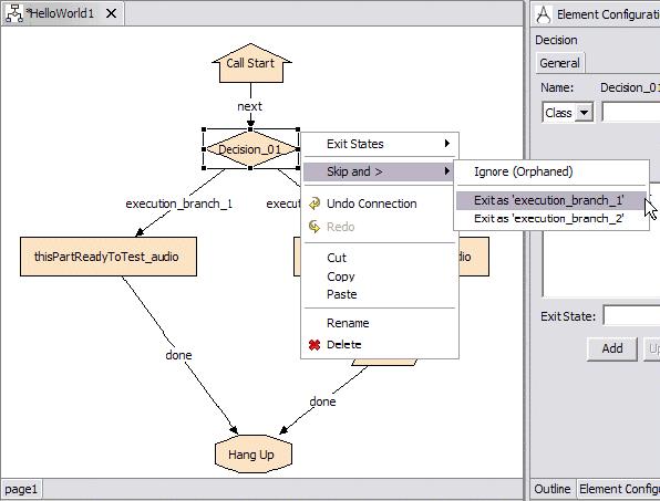 Figure 4-60 Example of skipping elements Now, we decide to skip Decision_01 and always exit with the exit state execution_branch_1 as shown in Figure 4-61 on