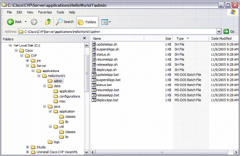 Figure 4-92 Directory structure of a deployed Cisco CVP voice application - admin directory Screen shot reprinted by permission from Microsoft Corporation The Logs directory (see Figure 4-93 on page