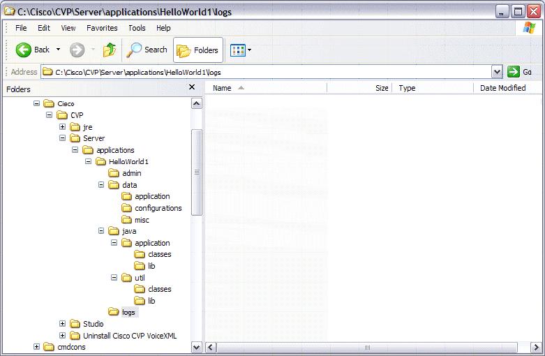 Figure 4-93 Directory structure of a deployed CVP voice application - logs directory Screen shot reprinted by permission from Microsoft Corporation Figure 4-94 admin history log We discuss the