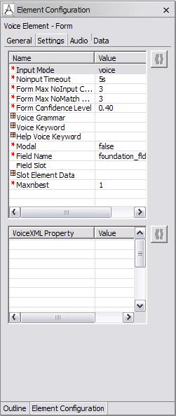 Figure 4-134 Voice Element - Form Settings There are a number of other setting we can play with for a form. This is true for every configurable element.