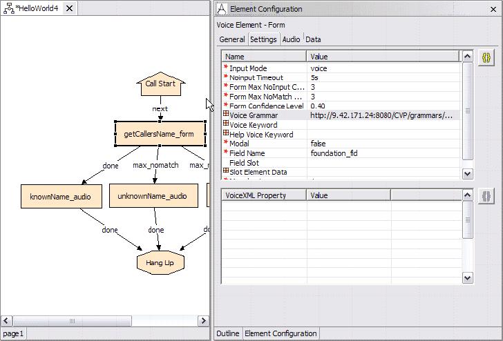 Figure 4-141 HelloWorld4: Setting the Voice Grammar location This task is complete. Our form now uses an external XML grammar file rather than an inline one.