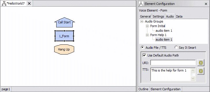 Figure 4-161 HelloWorld7: Creating the initial call flow with 1_Form 2.