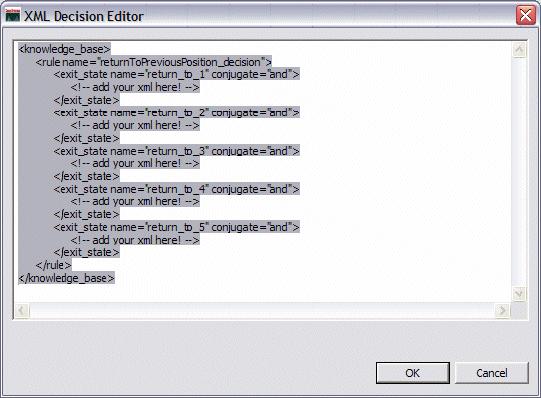 Figure 4-175 XML Decision Editor As you can see, the XML decision editor appears with the skeleton of our decision logic listing the available exit states.
