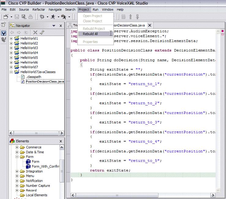 Figure 4-181 Rebuild All Copy and paste the compiled class to the deploy/java/application/classes folder of the HelloWorld7 project (see Figure 4-182 on page 255, through