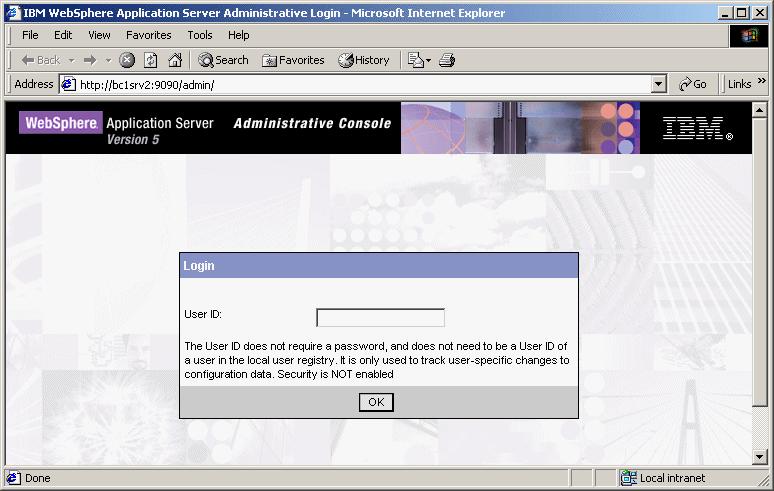 Figure 2-20 WebSphere Application Server Login screen Screenshot reprinted by permission from Microsoft Corporation Step 2. WebSphere Application Server console.