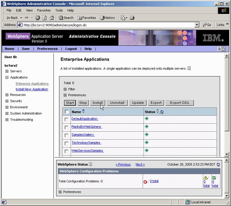 Figure 2-21 WebSphere Application Server Administration Console Screenshot reprinted by permission from Microsoft Corporation 2. Browse the local directory to locate the CVP.war file.
