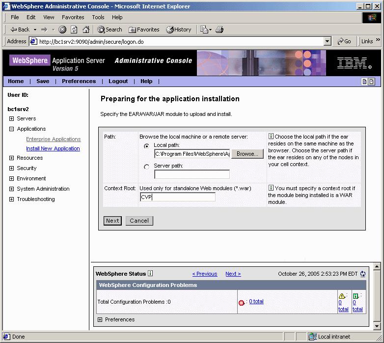 Figure 2-22 WebSphere Application Server Application installation page Screenshot reprinted by permission from Microsoft Corporation Step 3. Preparing for application installation 1.