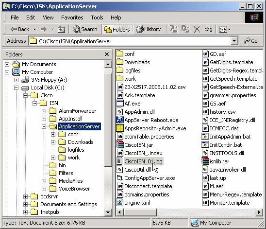 Figure 3-20 Location of CVP Application Server log files Screen capture reprinted by permission from Microsoft Corporation 10.