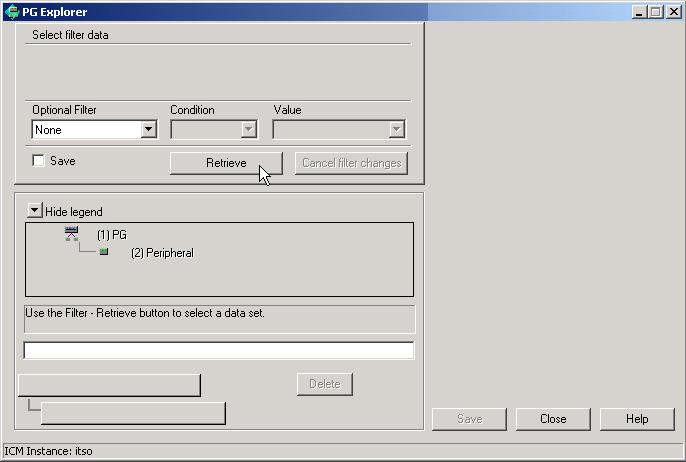Figure 3-35 Always press Retrieve when opening an ICM Configuration Manager tool. 4. When we are in the PG Explorer, click Add PG and then click Add Peripheral.