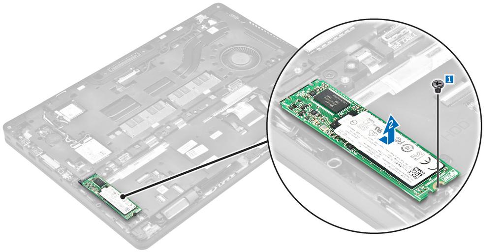 4. Follow the procedure in After working inside your computer. Removing the optional M.2 Solid State Drive (SSD) 1. Follow the procedure in Before working inside your computer. 2. Remove the: a.