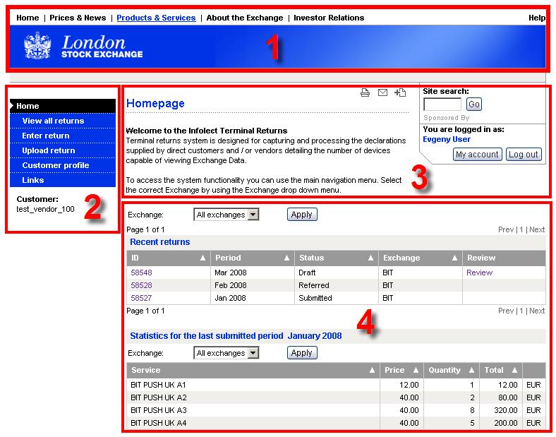 2. ITR Homepage and navigation There are four main areas on the ITR Homepage: Area 1 2 3 Description London Stock Exchange web site Header with links to other parts of the web site (the Header will