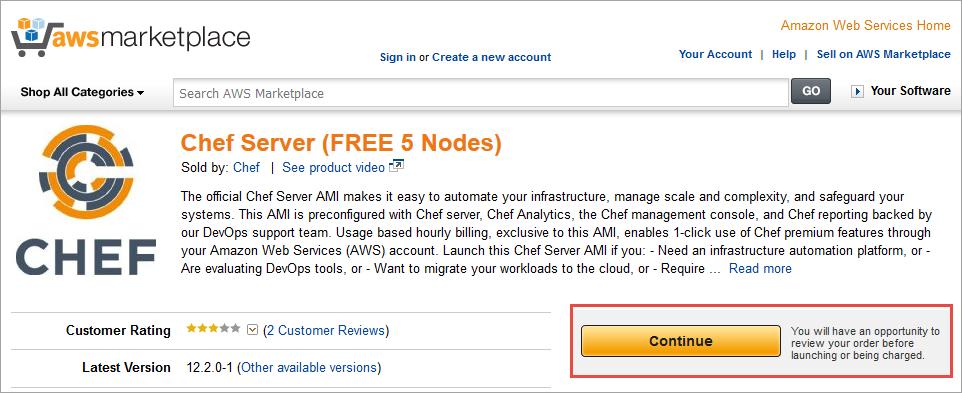 Figure 5: Selecting the Chef Server AMI 2. Sign in to your AWS account.