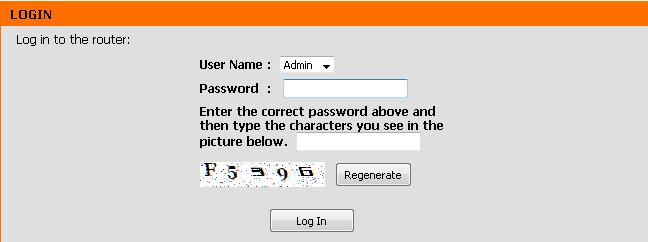 You may also enter the NetBIOS name ( dlinkrouter ) to access the router. Enter http://dlinkrouter and press Enter. Select Admin from the drop-down menu and then enter your password.