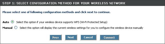 Once you select Auto and click Connect, you will have a 120 second time limit to apply the settings to your wireless client(s) and successfully establish a connection.