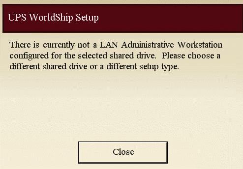 12. If you are installing from the WorldShip CD and you select an incorrect destination directory, a message may appear. Review the message.