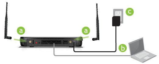 Connect your PC to the Dual Band Repeater a) Attach the antennas of the High Power Repeater to the antenna ports labeled 1 and 2 b) Connect the included grey network cable to an available port