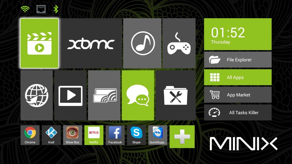 Using Your Minix Neo Z64A When your Minix Neo Z64A Powers on, you ll be presented with the Home Screen.