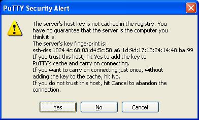 11. When prompted about the server s key fingerprint, click the Yes button to trust the connection. 12.