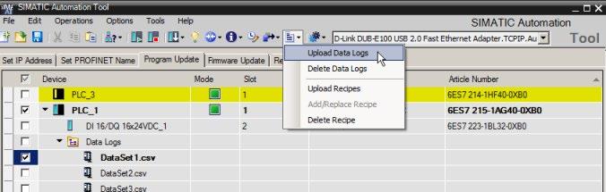 Tool operations 4.12 Upload and delete Data Logs in CPUs Upload or Delete Data Log files To upload or delete data log files, follow these steps: 1.