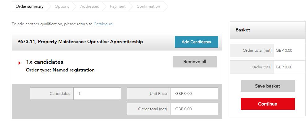 Step 9: The candidate/s you created are now listed under Added to basket at the bottom of the screen. Click View Basket. 9 Step 10: You can review your order in the order summary section.
