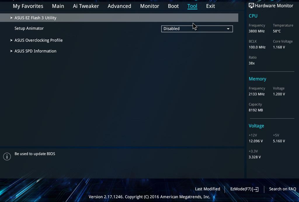 2.9 Tool menu The Tool menu items allow you to configure options for special functions. Select an item then press <Enter> to display the submenu. 2.9.1 ASUS EZ Flash 3 Utility Allows you to run ASUS EZ Flash 3.
