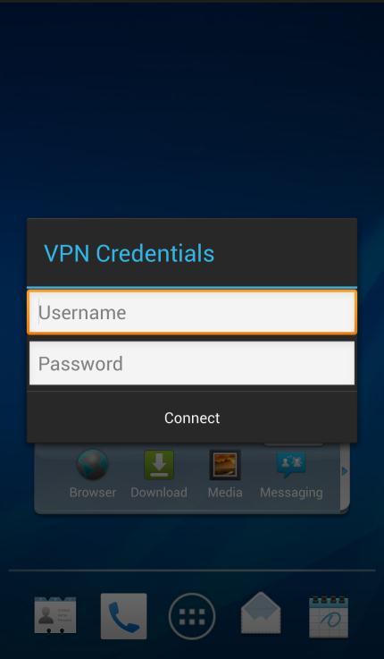 9: Configure VPN If your Toggle Administrator has enabled VPN access for your AT&T Toggle account, a prompt to enter your VPN username and password appears (Figure 37) when you enter the Toggle