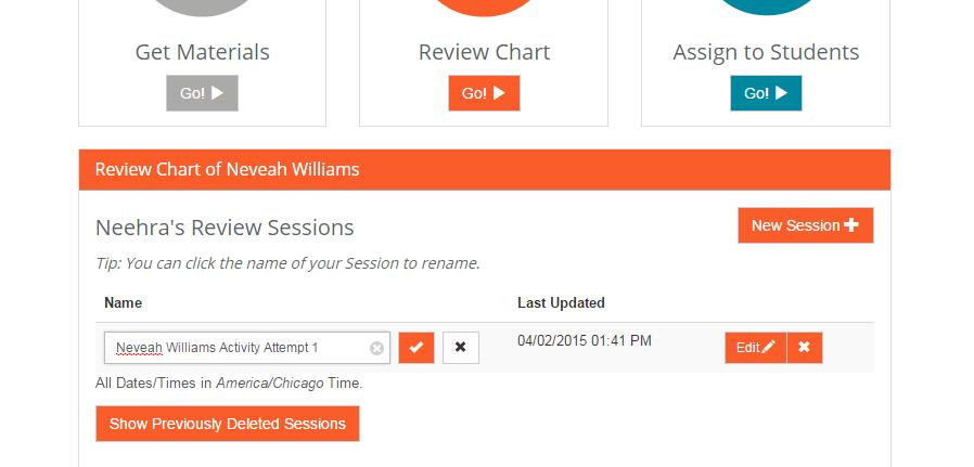To assist with keeping track of EHR sessions, you may rename them as needed by simply clicking on the session name. Once finished, select the check ( ) symbol to save the new name.